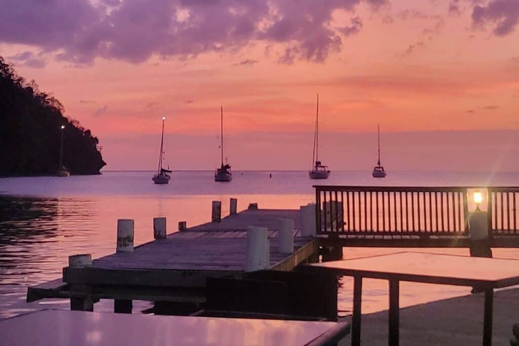 Marigot Bay sunset with yachts
